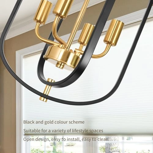Dining Room Chandelier - Black and Gold 4 Lights Adjustable Height