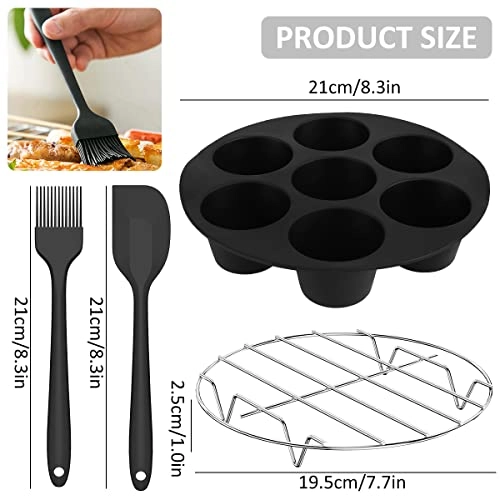 Air Fryer Loaf Pan + Air Fryer Pizza Pan + Steamer Rack + Skewer Rack + Egg Bite + Silicone Mat + Oil Brush + Silicone Spatula + Food Tong - Food-safe Grade Silicone, 304 Stainless Steel 9 piece(s)