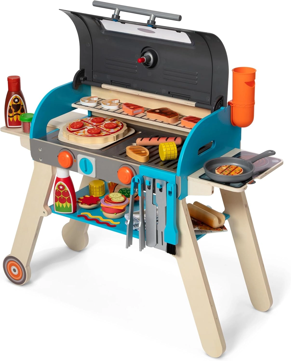 Deluxe Grill & Pizza Oven Play Set - Wooden 62 Pcs (622-MD30608)