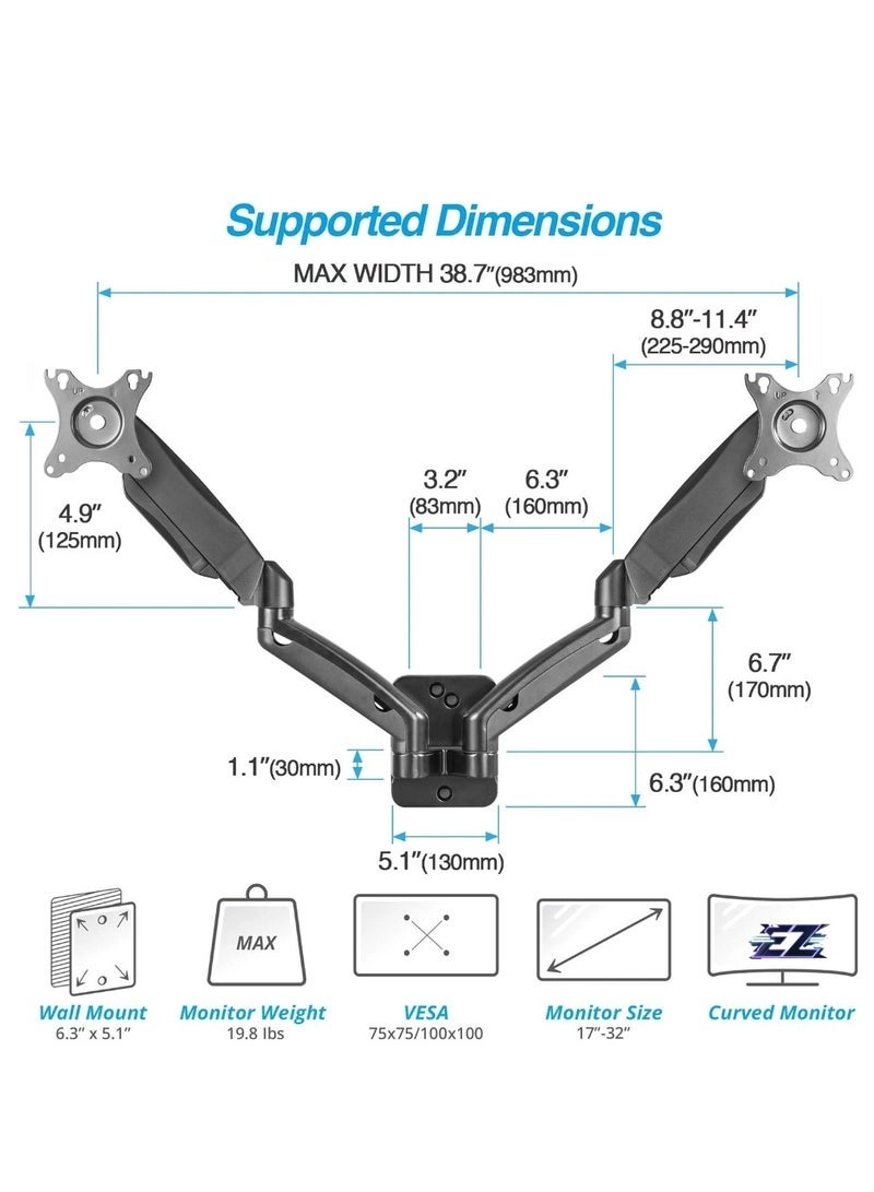 Dual Monitor Wall Mount - 2 17-32 inch 75x75/100x100mm