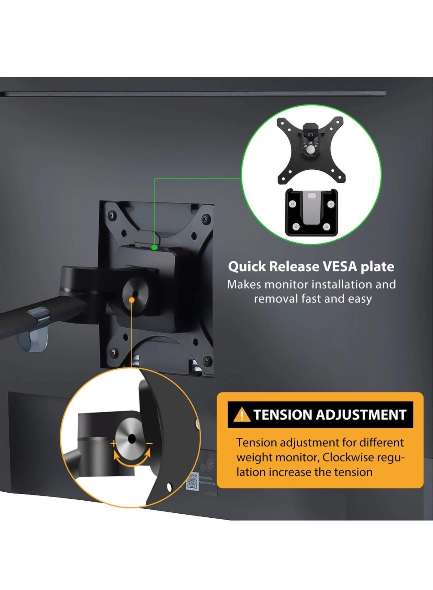 Laptop Monitor Mount - Dual Arm 17 to 32 Inch 100x100mm / 75x75mm
