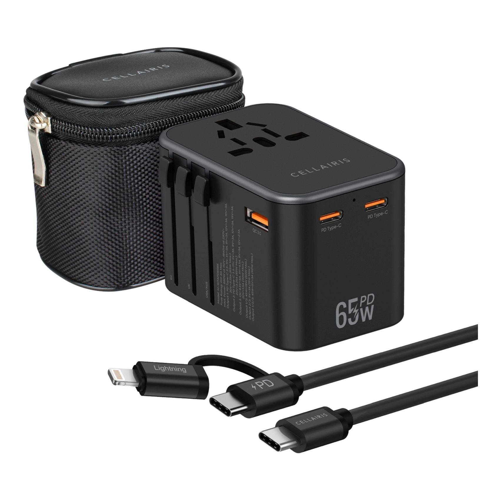 Cellairis PD Travel Adapter - 65 W + 2-in-1 PD and Lightning Charging Cable
