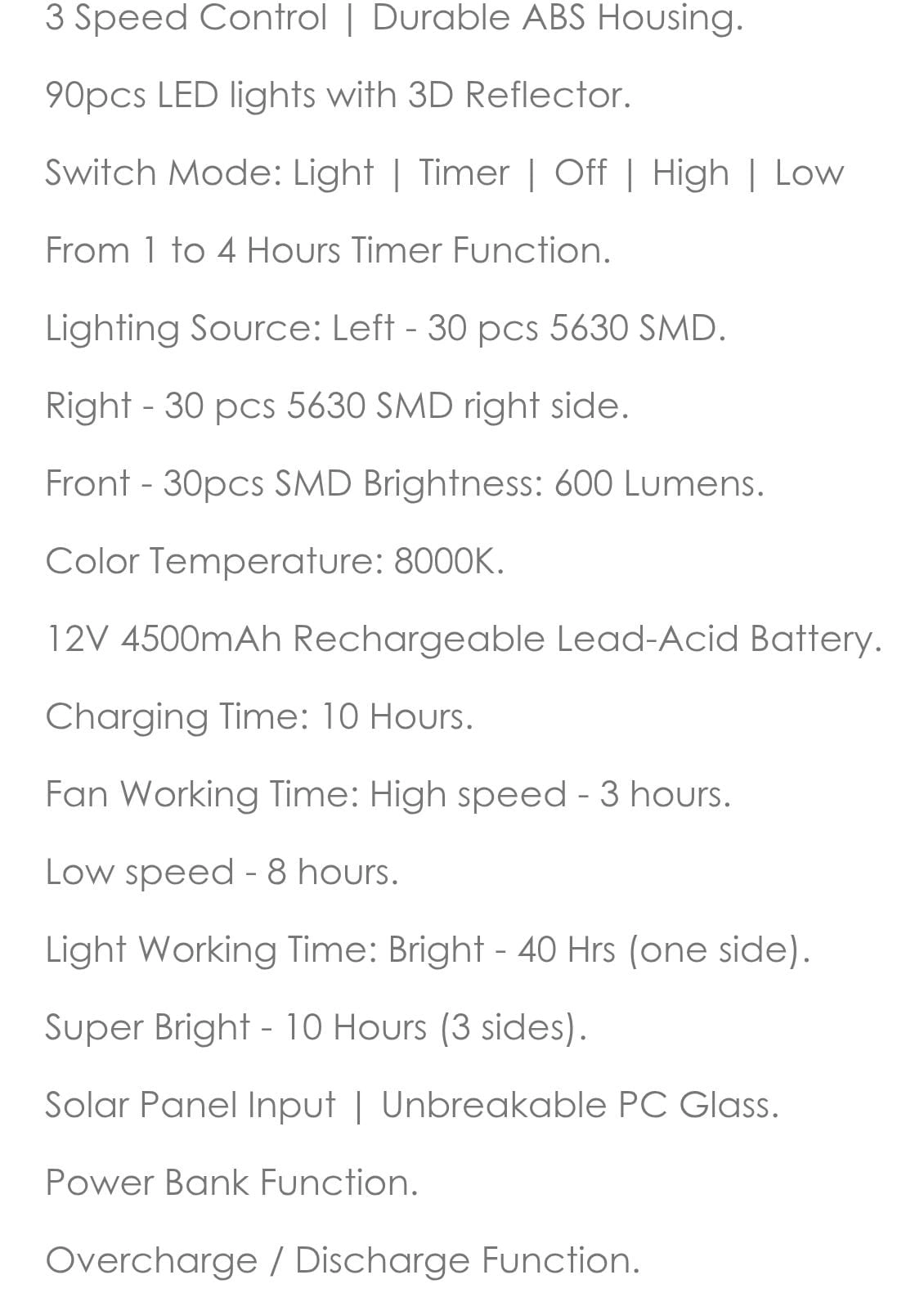 Portable Rechargeable Box Fan - 3 Speed 90 LED Solar Powered