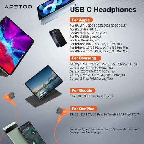 USB C Headphones Wired Earbud