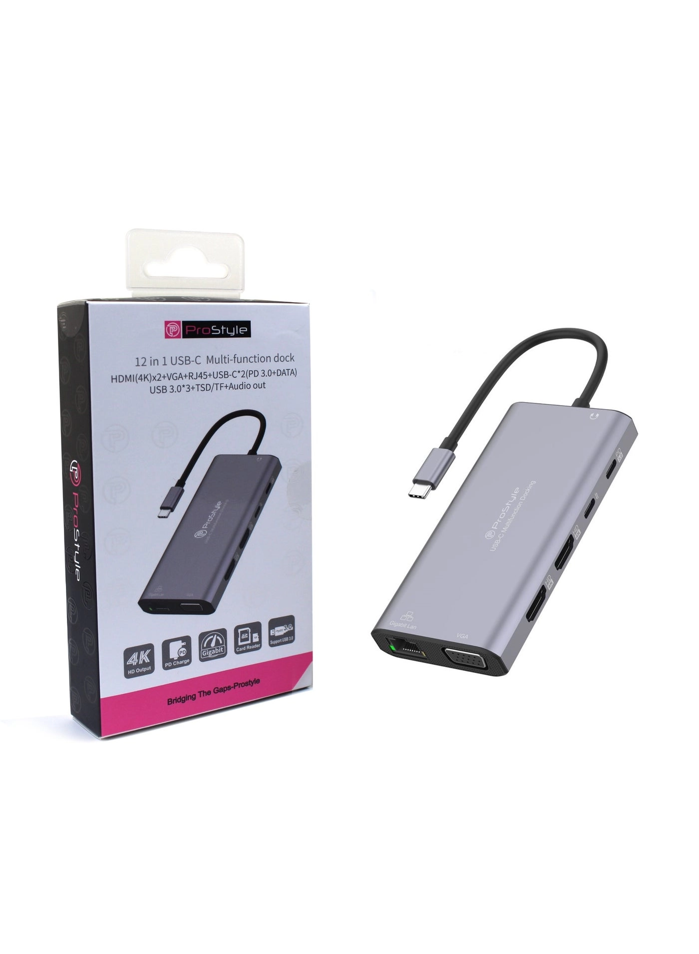 Prostyle 12-in-1 USB-C Hub - USB 3.0 HDMI Grey