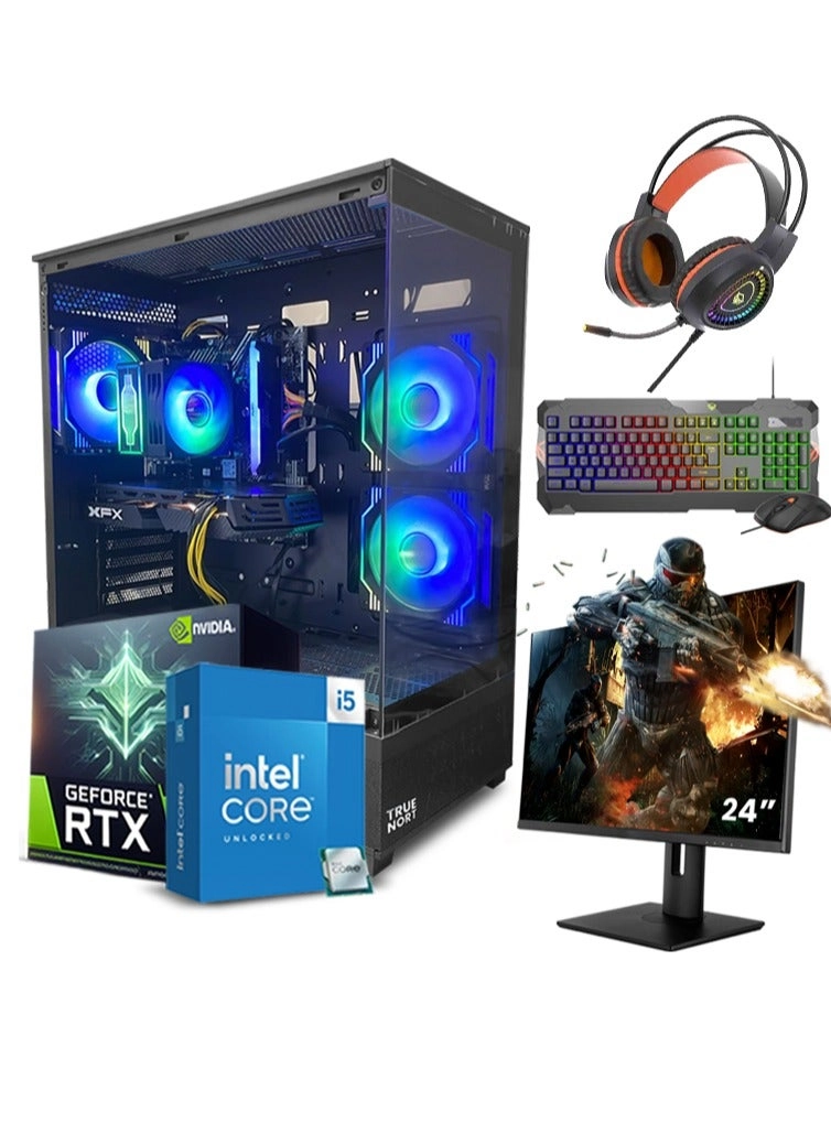 Truenort Aurora Light - i5-12400F 32GB + 24" FHD Monitor + Keyboard, Mouse & Headphone Set + RGB Gaming Case - Black