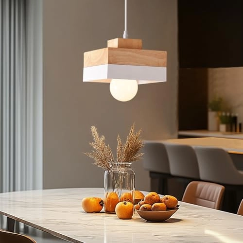 Vintage E27 Square Wood Pendant Light