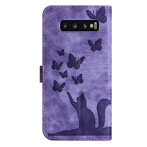 Cute Cat Case Wallet Embossed Flip Cover for Samsung Galaxy S10 Plus