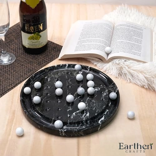 Marble Solitaire Board Game - 10" Black-white 42 White Marble Balls