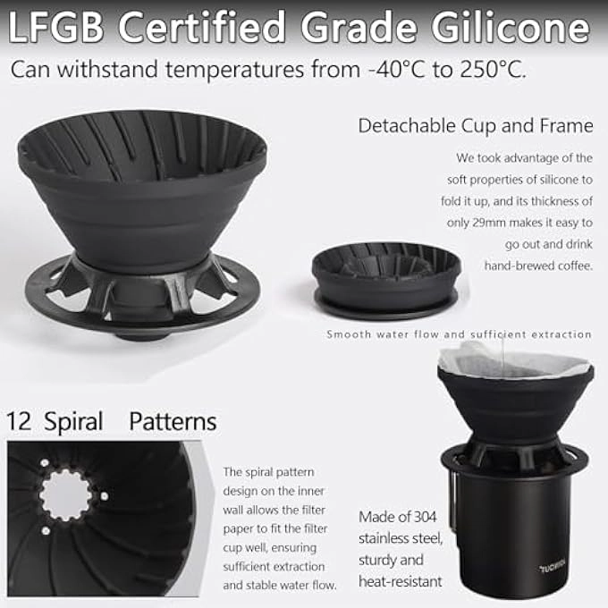 Pour Over Coffee Maker - Portable Collapsible Silicone
