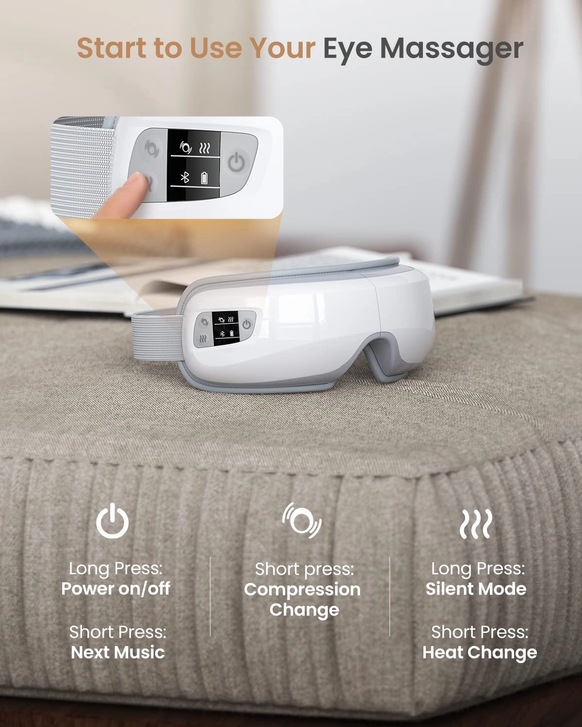 Eye Massager - 2-Level Heat Bluetooth