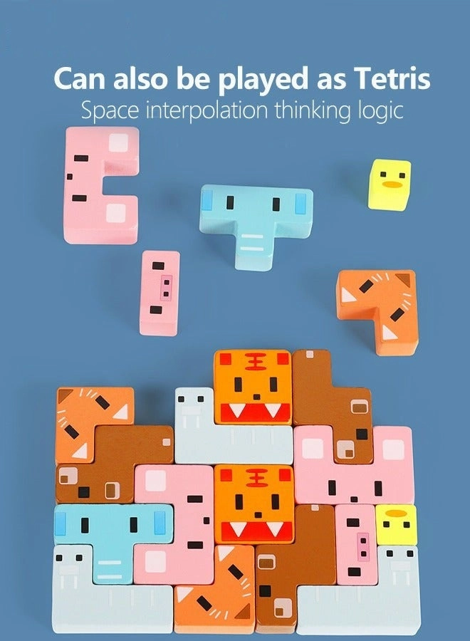 Wooden Animal Blocks Stacking Toy - 24 pieces