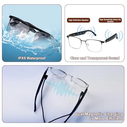 Bluetooth Audio Smart Glasses - Open Ear Magnetic Charging 110mAh