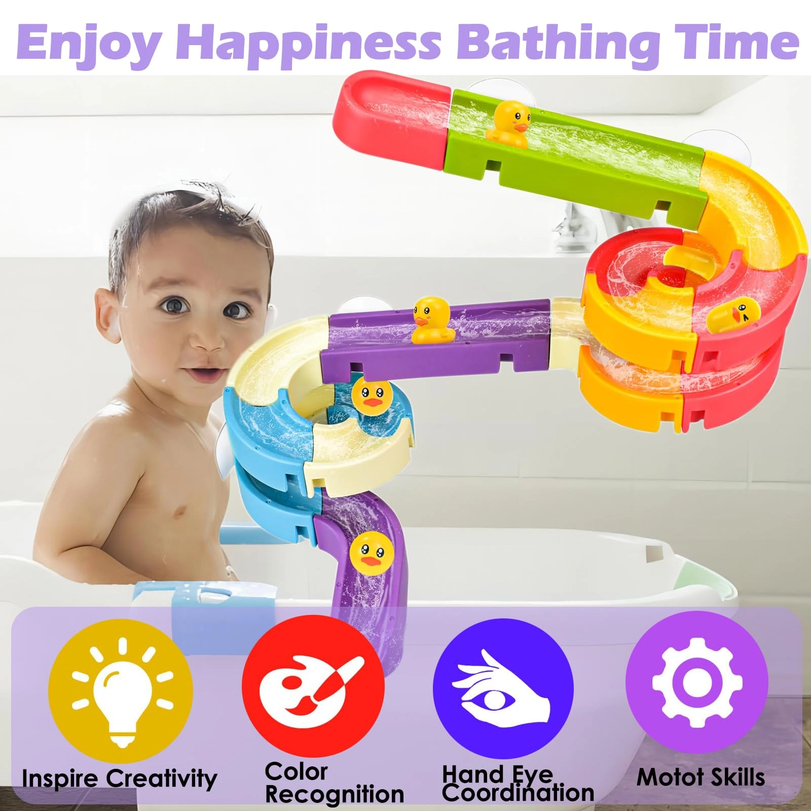 Duck Slide Bath Toy - 34Pcs Suction Cups