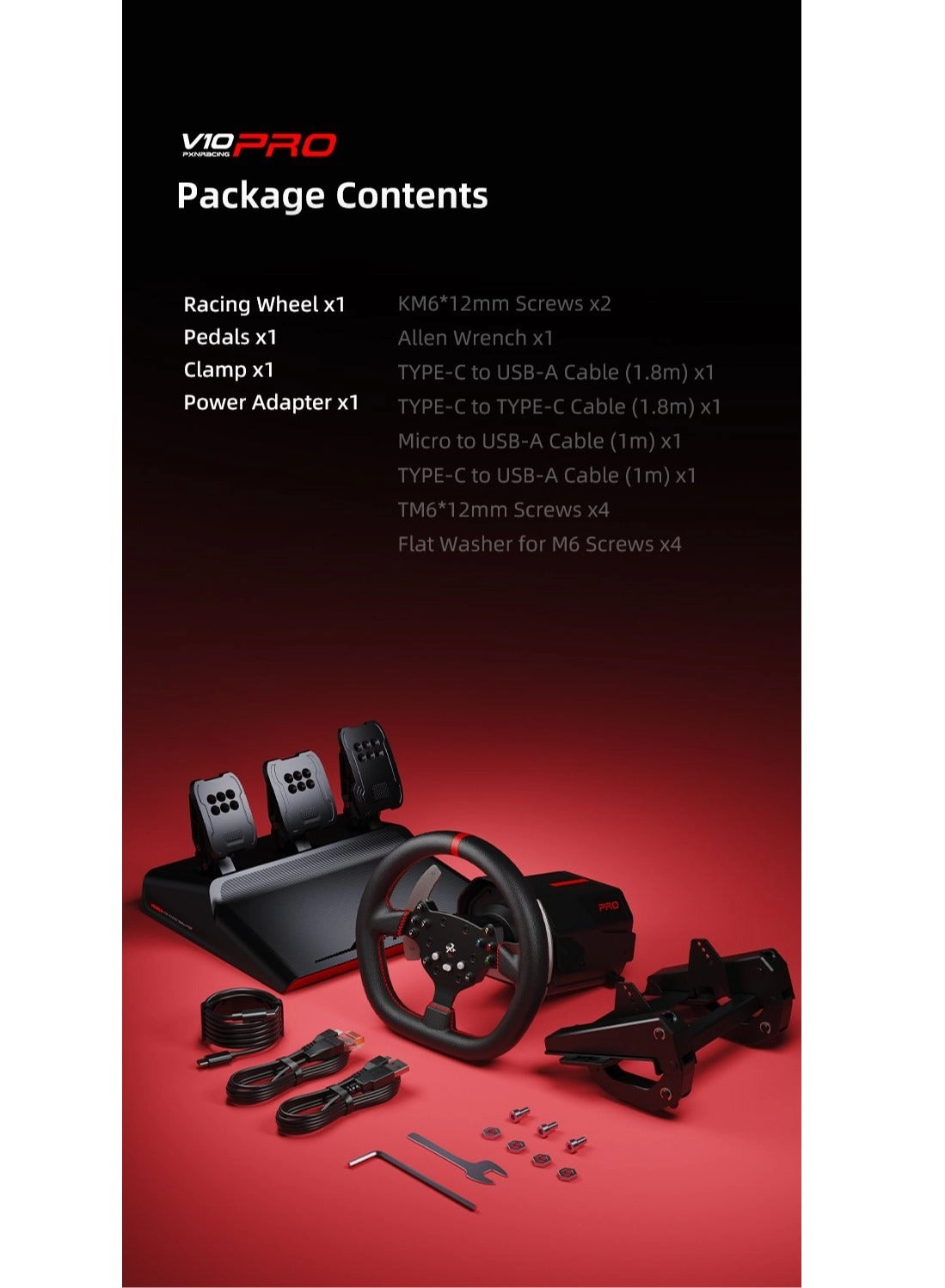 V10 Pro Racing Wheel & Pedals - PC, Xbox, PS4