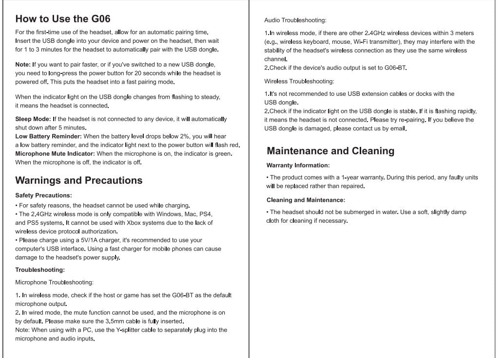 G06 Wireless Headset