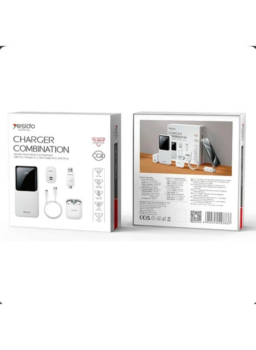 Power Bank - High-Capacity + TWS Earbuds + Fast Charger - Fast charging + Type-C Cable + USB OTG Adapter