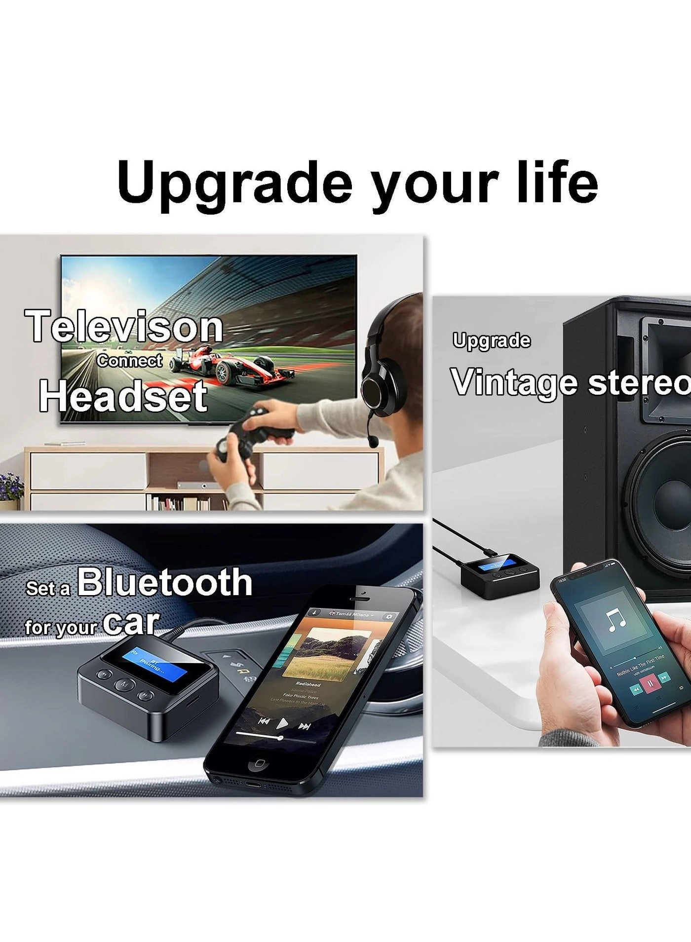 Bluetooth Transmitter & Receiver - Bluetooth 5.2 3.5mm AUX Built-in 250mAh Li-Polymer battery