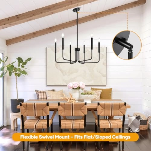 6-Light Farmhouse Chandelier - Black Indoor