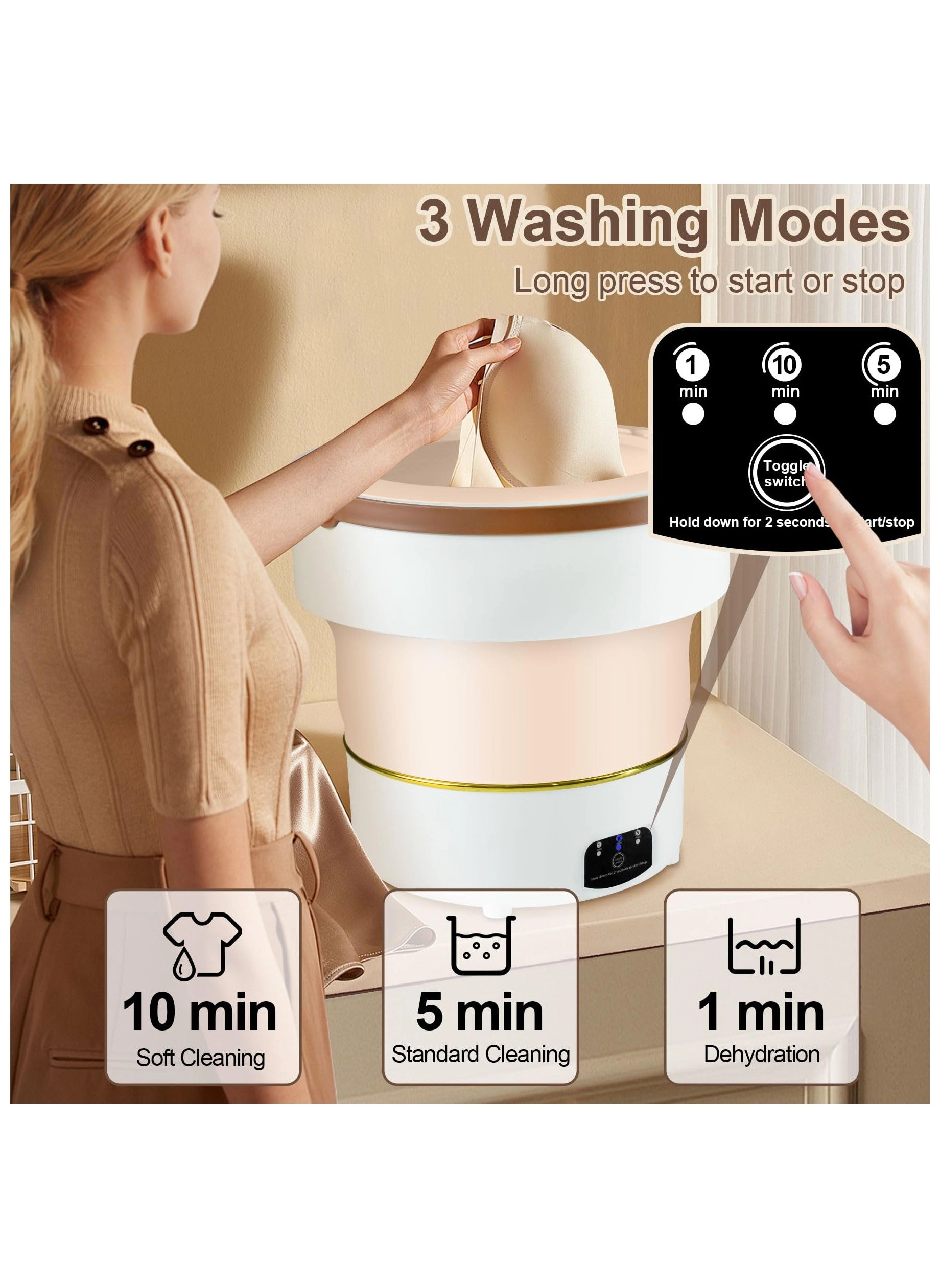 Portable Washing Machine - 12L Foldable 3 Modes