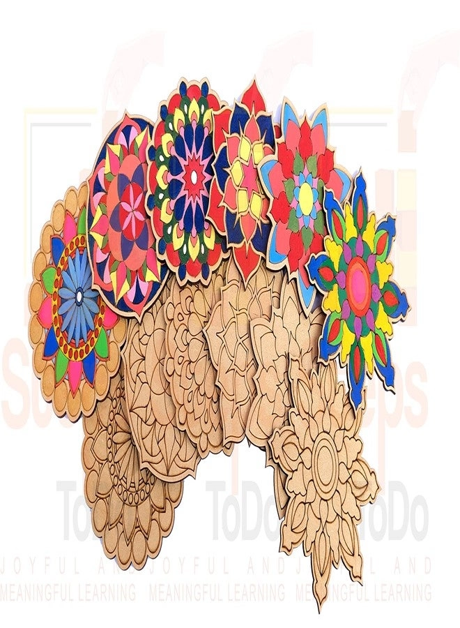 Mandalas Paint Kit D - Set of 6 Bases (4 Inch) with Case, Colours, Painting Brush & Dish