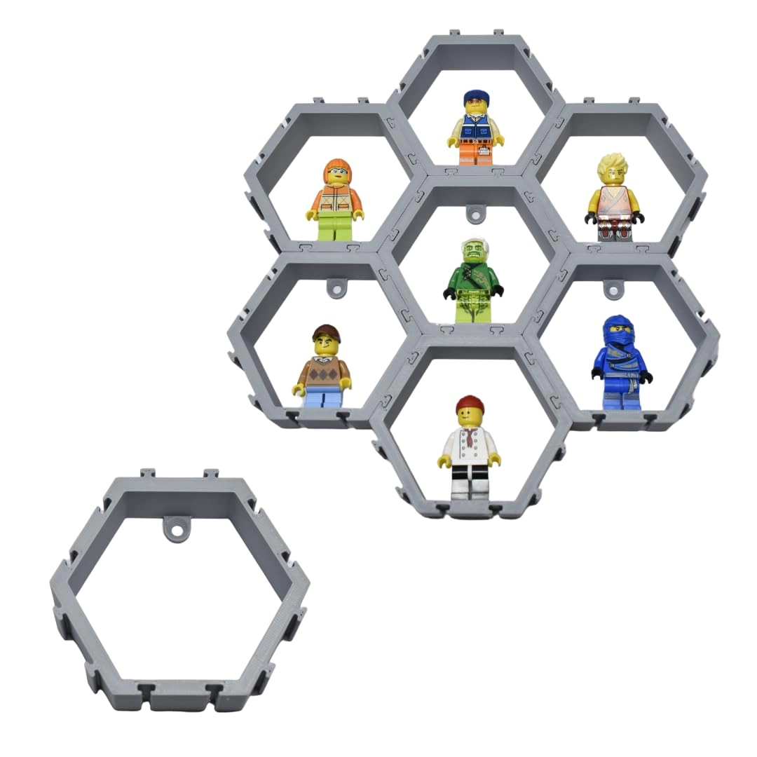 Chatelet Hexagon Wall Display for LEGO Figures - 14-Pack Grey Made in USA