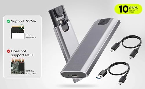 NVMe M.2 SSD Enclosure - USB 3.1 Gen 2 10Gbps Supports 2230/2242/2260/2280 Up to 4TB