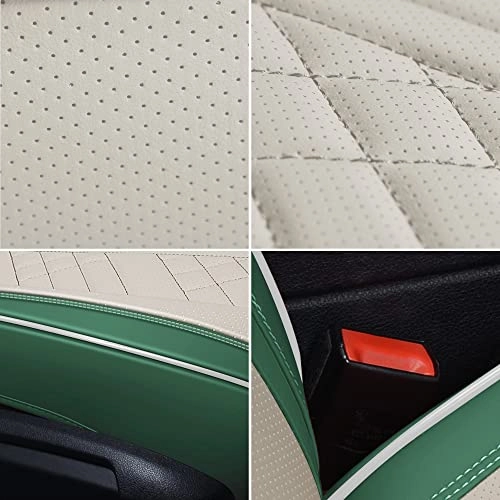 Car Seat Covers - Front Seat 2 Pack Green and White Faux Leather