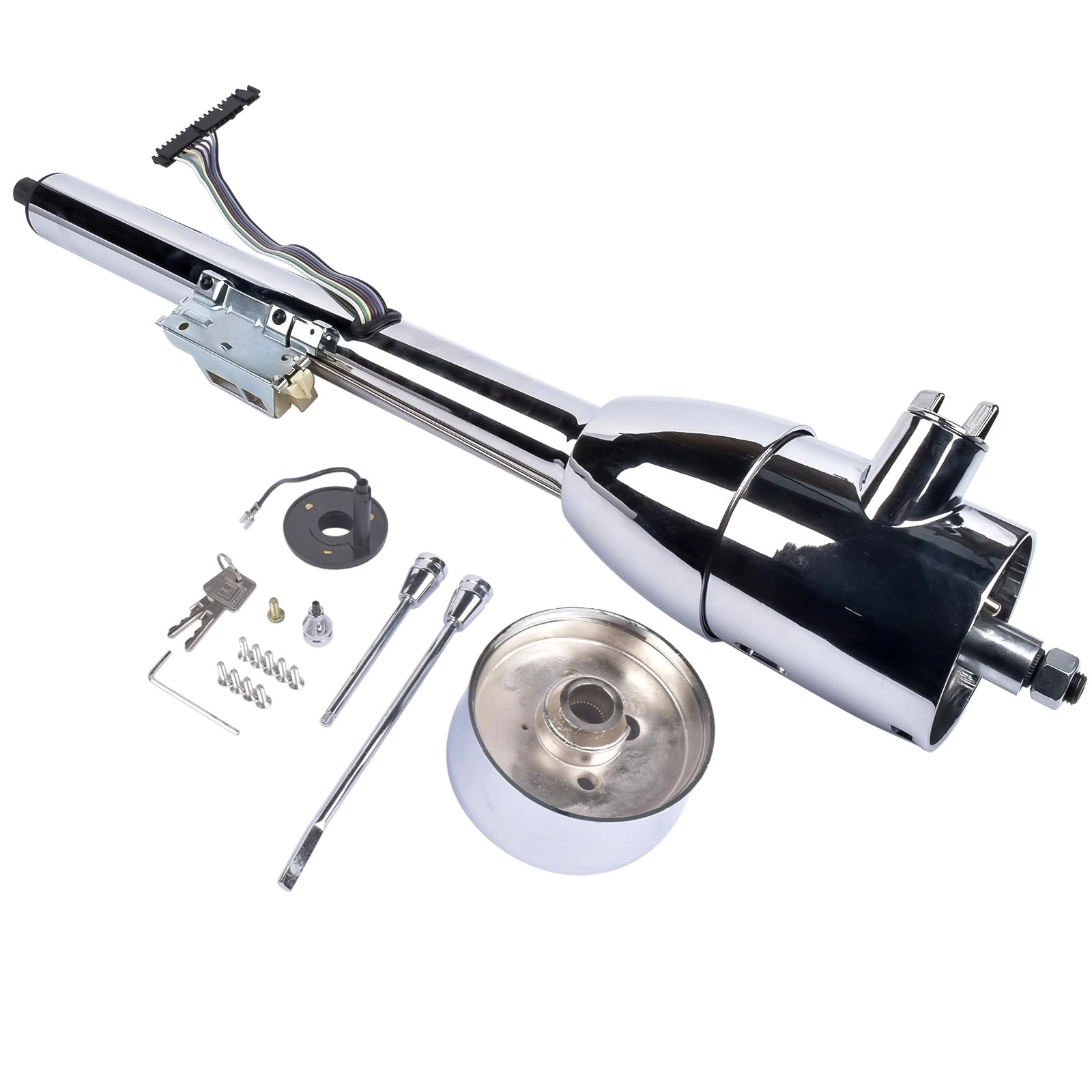 GELUOXI 28 Inch Tilt Manual Steering Column - 9 Hole Adapter Chrome Stainless Steel