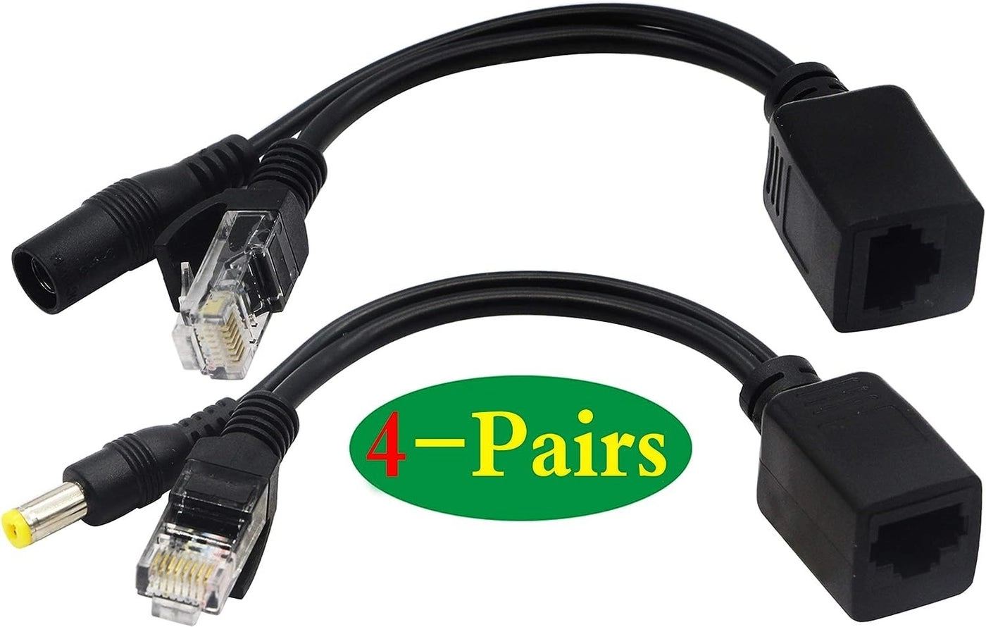 Passive PoE Injector - RJ45 Ethernet + PoE Splitter - DC 5.5x2.1 mm F/M Adaptor Connector