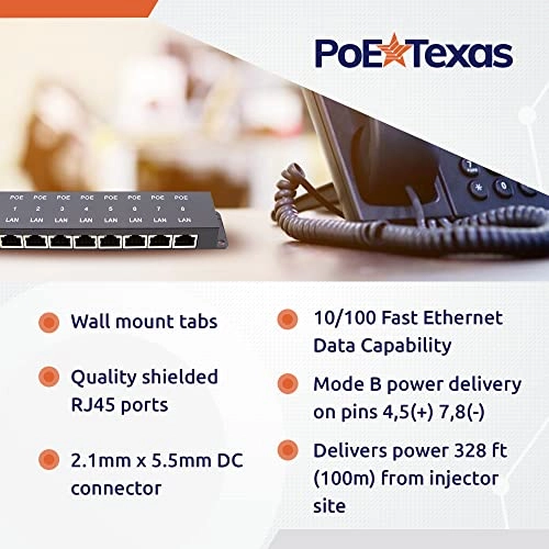 POE-8-48v60w - 48V 60W 8-Port 802.3af 802.3at 10/100 Mbps