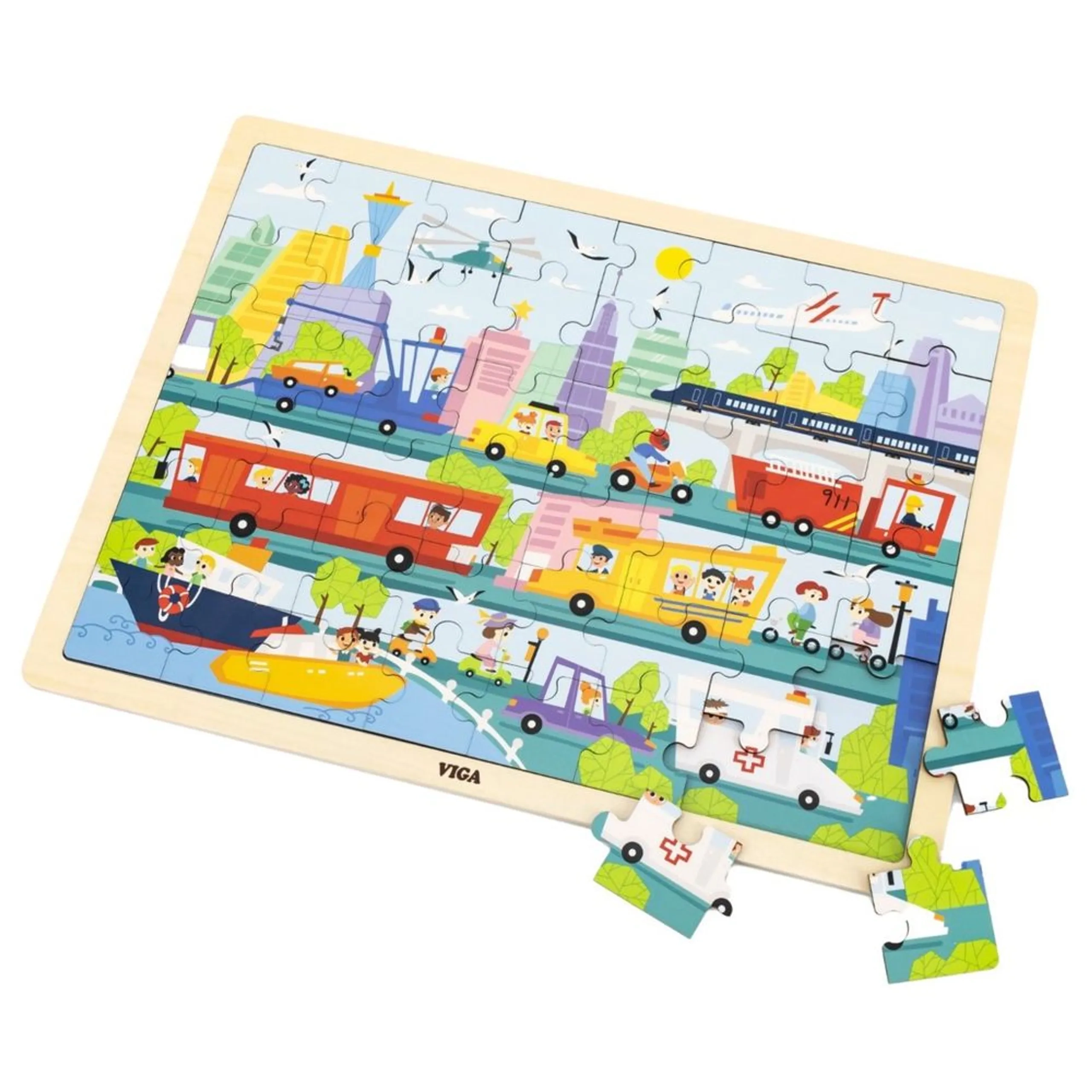 VIGA City Transportation Wooden Puzzle (PCG-44582) - 48 pcs