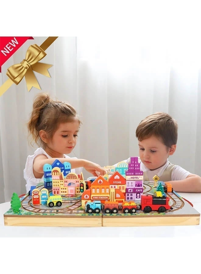 Deluxe Wooden Train - City Building Block Set