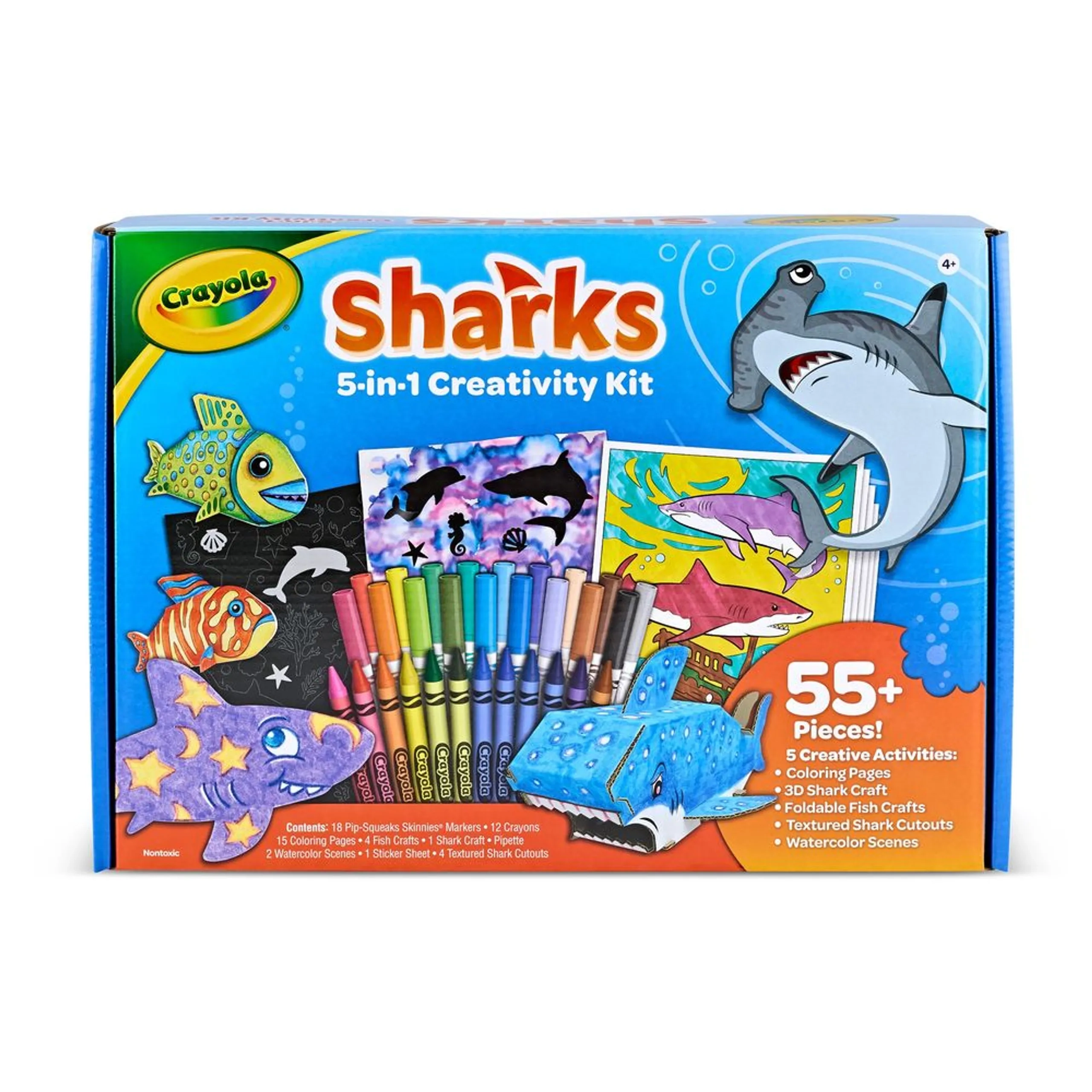 Crayola Sharks 5-in-1 Creativity Kit - 12 Crayons 18 Pip-Squeaks Skinnies