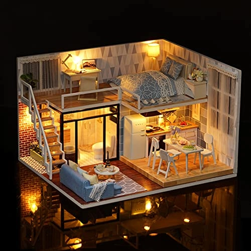 DIY Miniature Dollhouse - Lifelike LED Lights 9.6 * 8.1 * 6.1 Inch