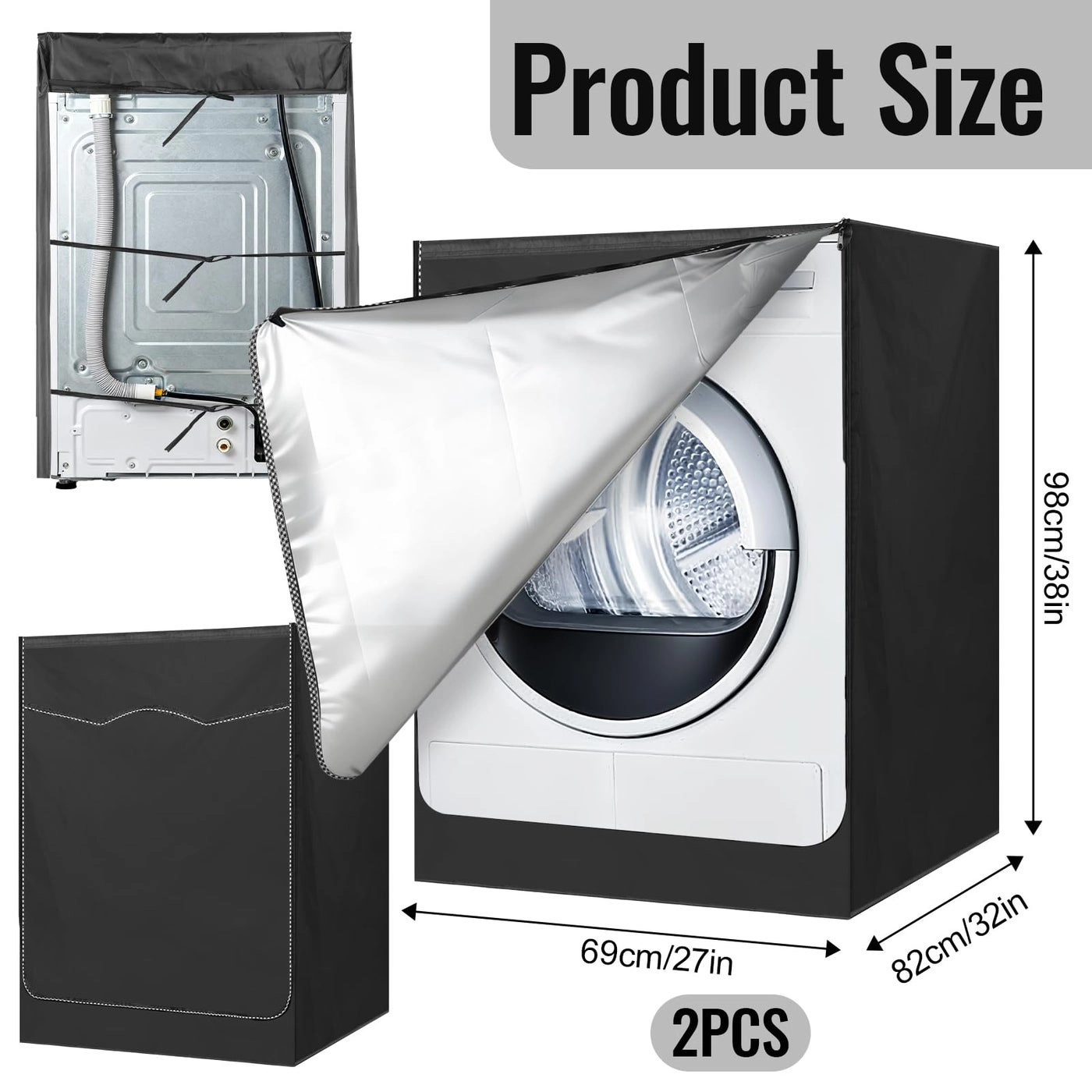 Washer Cover - Fit for Most 7.5-12 kg Front-loading Machine Black + Dryer Cover - Black
