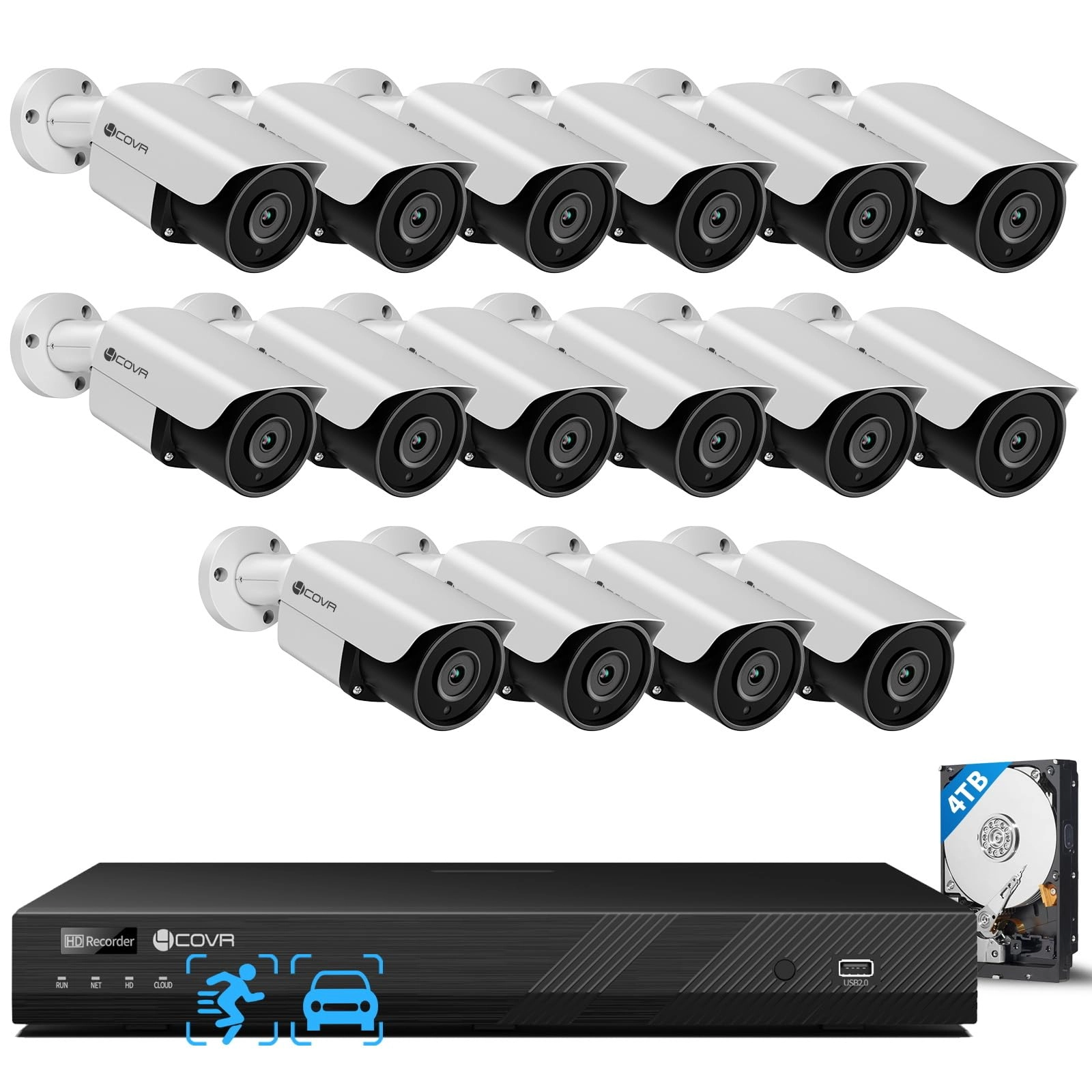 4COVR 16 Channel PoE Security Camera System - 16 cameras 5MP
