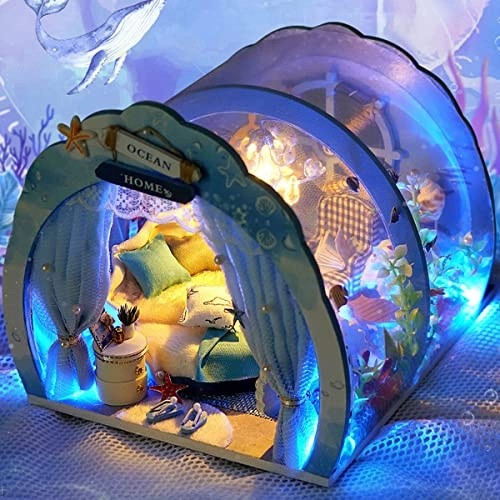 Mini Ocean Tunnel Dollhouse Kit - Wooden LED Light 18 x 16 x 14.5cm