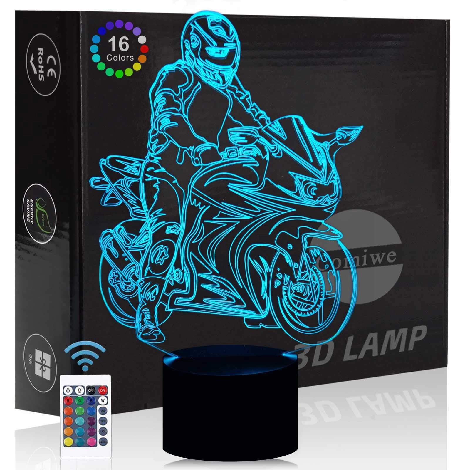 KOLITEE Motorcycle 3D Illusion Night Light - USB & Batteries 16 Colours
