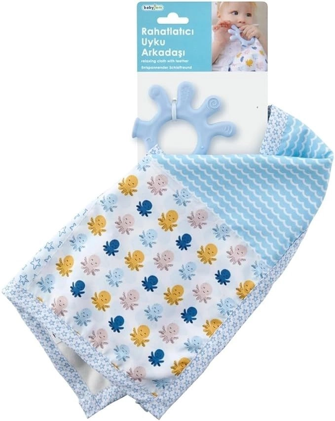 Relaxing Cloth With Teether Pathwork - Blue 0 Months+