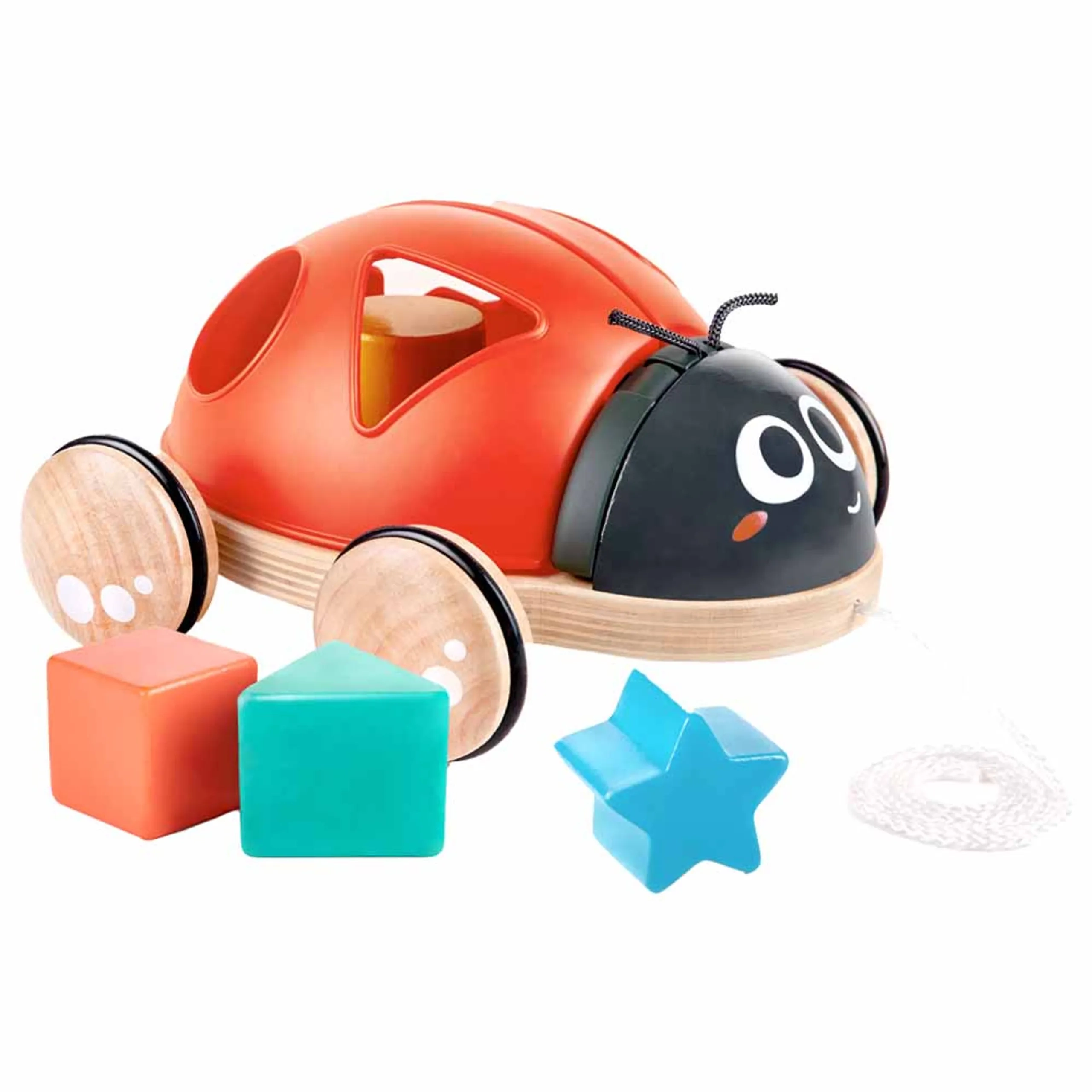 Hape Ladybug Shape-Sorter Pull Along Toy - 5pcs Ladybug
