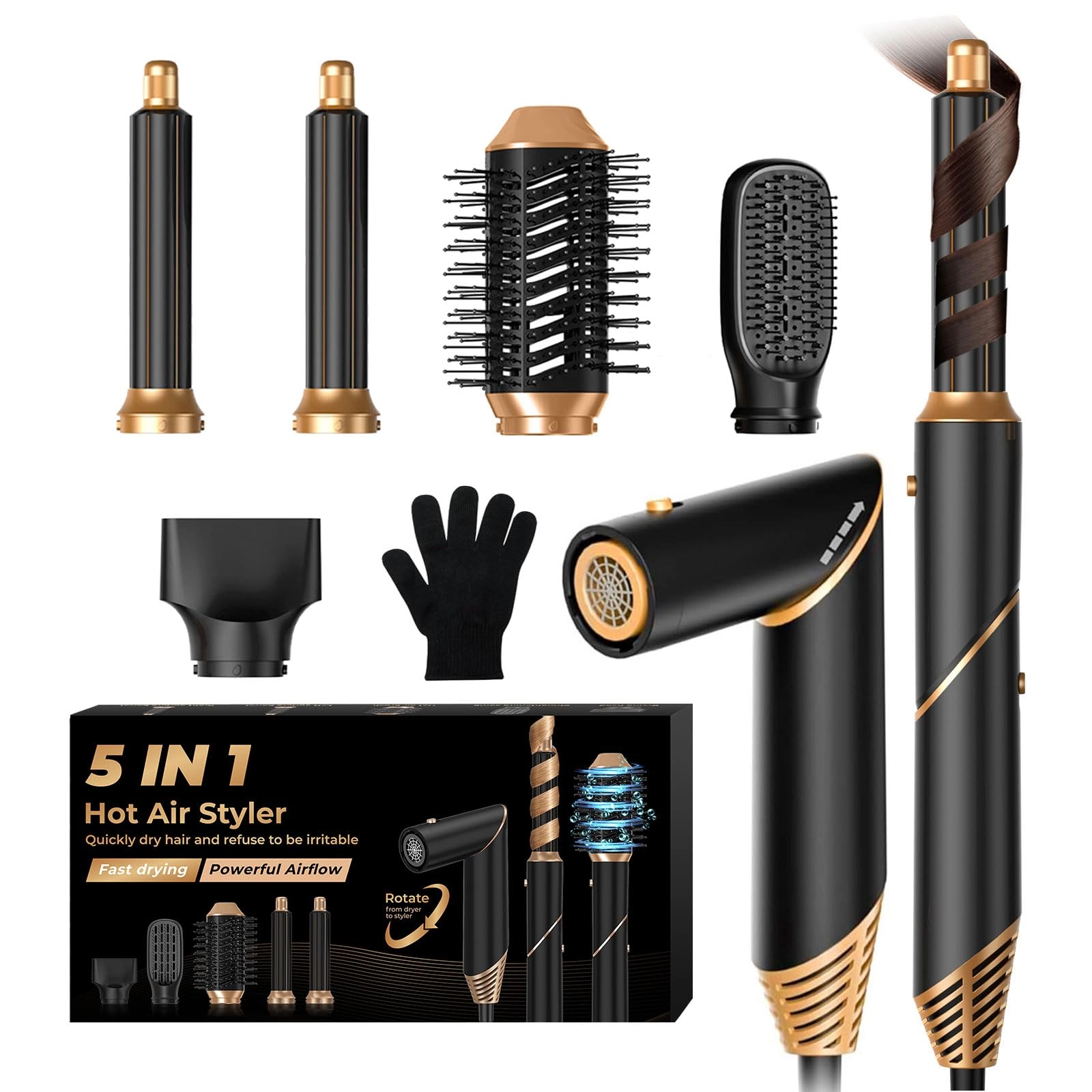 5 in 1 Blow Dryer Brush - Green Gold 800 watts