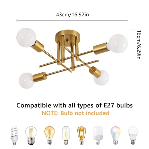 Sputnik Chandelier - 4 Light E27 Gold