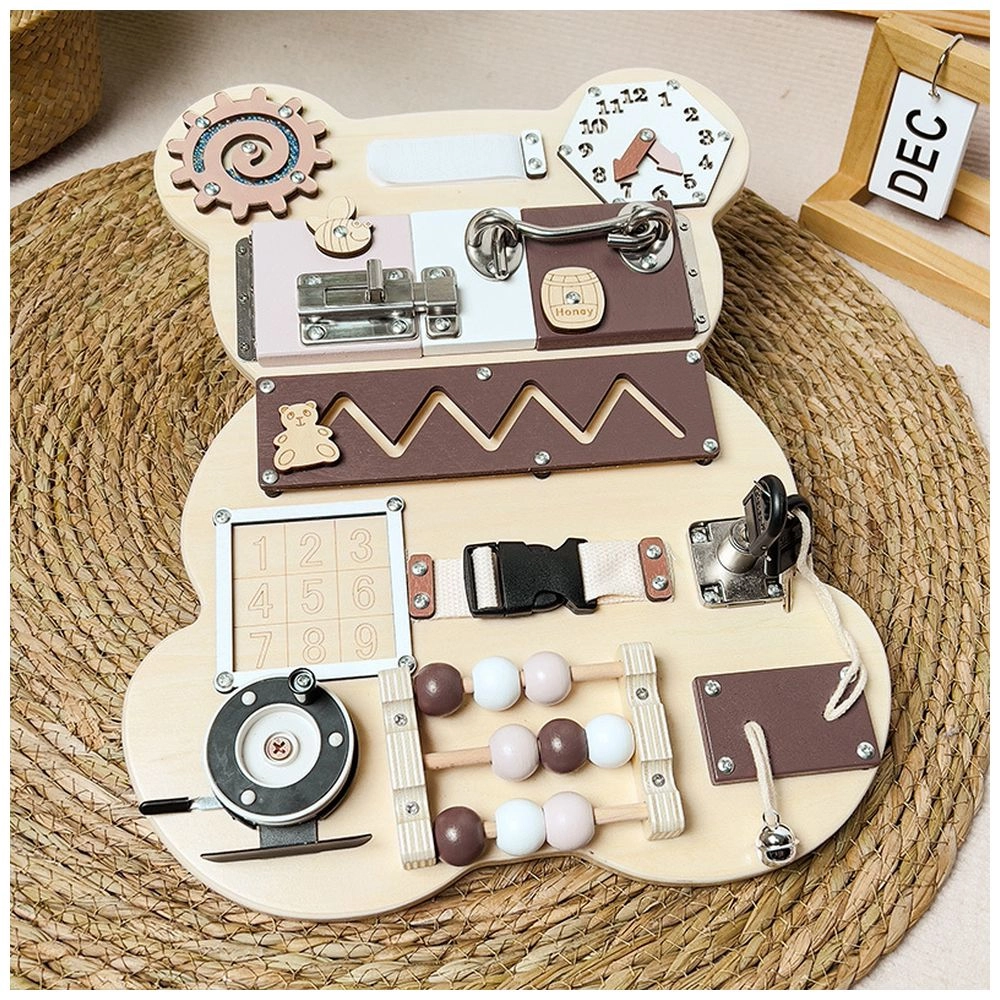 Kids Wooden Activity Busy Board - Suitable for 12 months & above