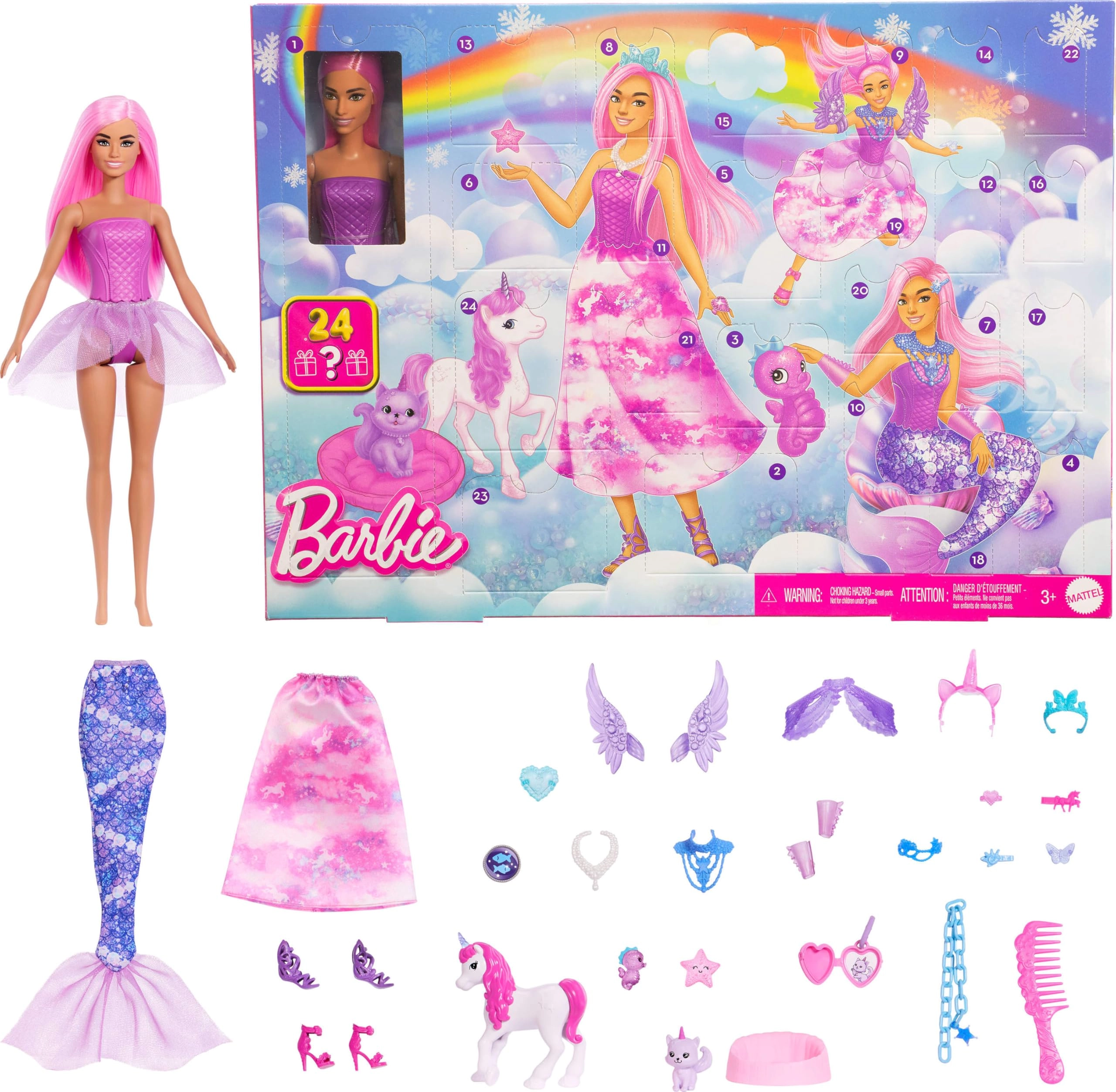 Barbie Advent Calendar - with Doll 24 Surprise Accessories Ages 3+