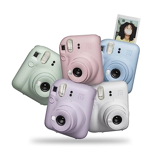 INSTAX MINI 12 - Clay White + INSTAX Mini Instant Film - 20 Exposures + Camera Case w/ Carrying Strap + PhotoBook Album + Color Lens Set (4 Colors) + Creative Frame Set (5pcs) + Wall Decor Hanging Frame (10pcs) + Sticker Borders (20pcs) + AA Longlife Batteries - 4 Pack + Microfiber Cleaning Cloth