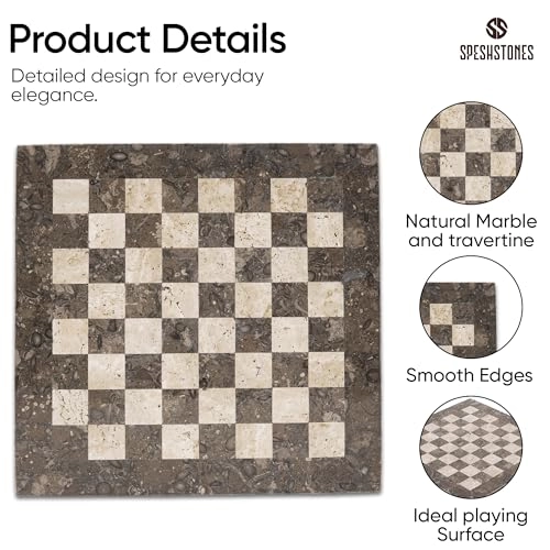 Marble Chess Board - 15 Inch Handmade Travertine and White Stone