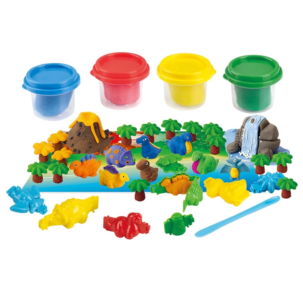 Dino Volcano - 3+ years 3 dough tubs 8 prehistoric scenery plates 1 spatula