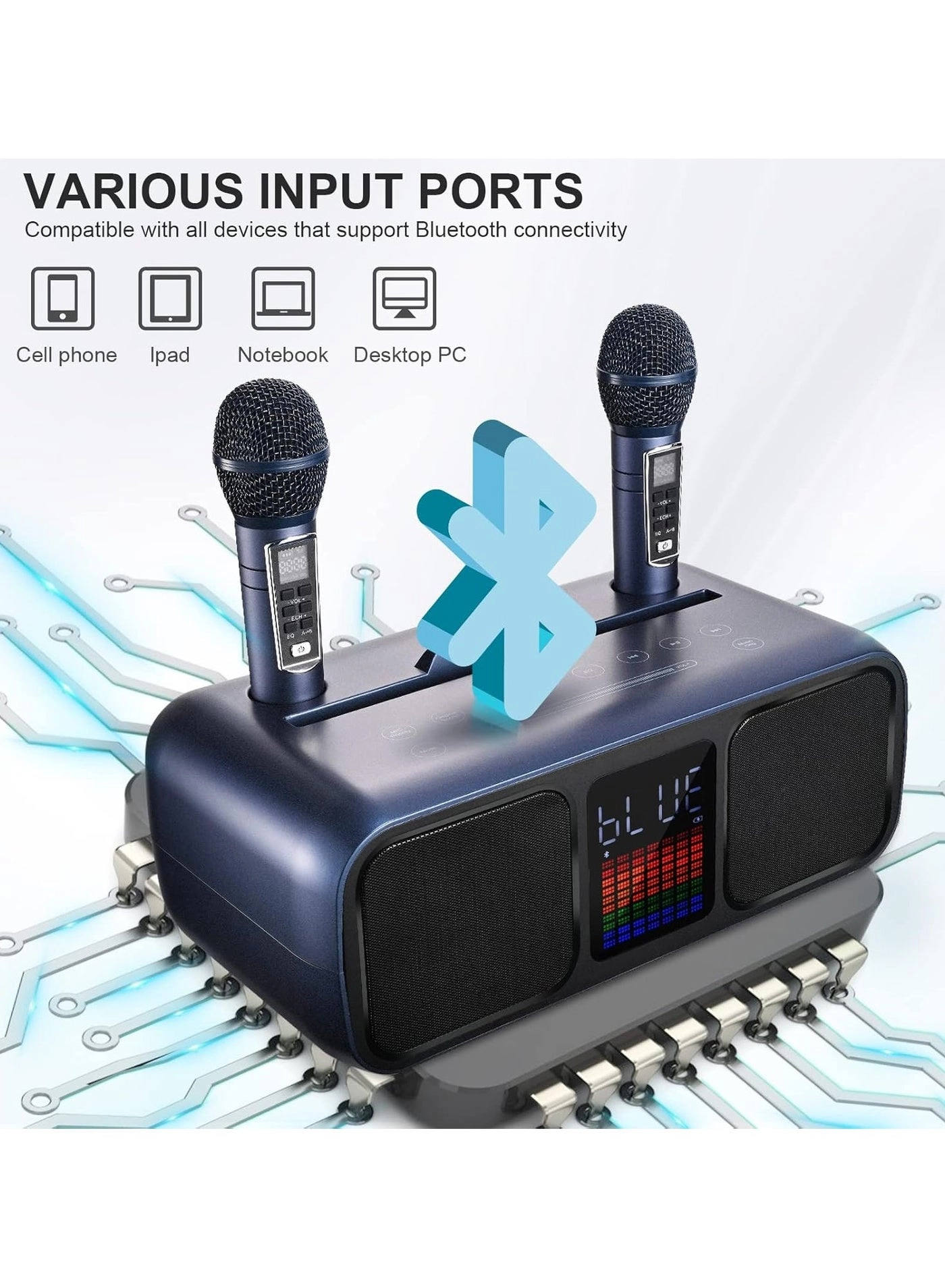Portable Bluetooth Speaker PA System - 2 Wireless Microphones
