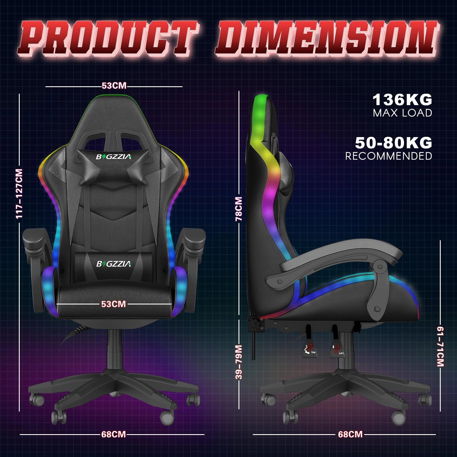 white LED gaming chair - RGB Reclining PU Leather